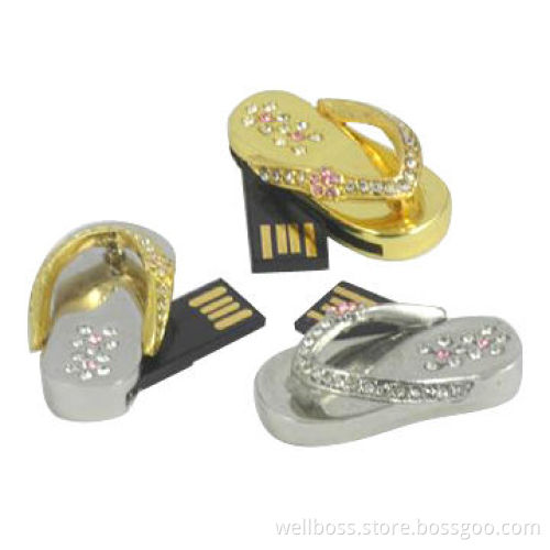 Creative crystal slipper-shaped USB flash drive with necklace and aluminum housing for gifts